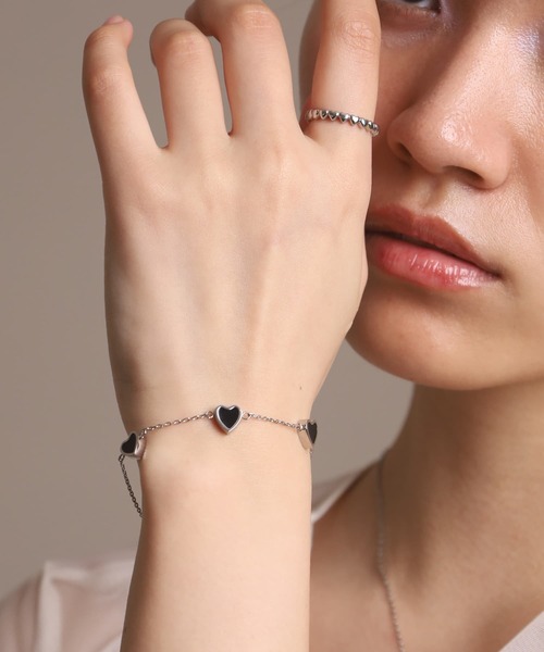 LHME “Moment”スリーハートブレスレット/ブラック/サージカルステンレス316L（金属アレルギー対応）（ブレスレット）｜LHME（エルエイチエムイー）