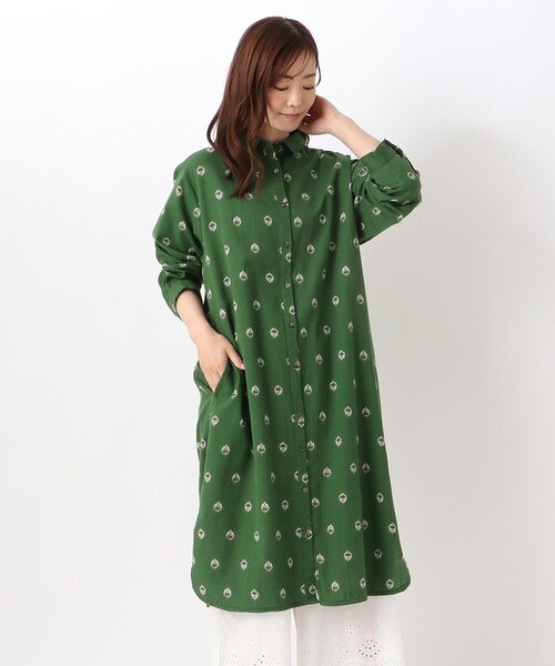 one'sterrace（ワンズテラス）の「コモンドット シャツワンピース（ワンピース・レディース・ブラック系8/グリーン系その他6・00）」の2枚目の写真