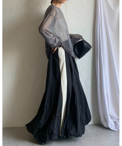 She's Closet（シーズクローゼット）の「ビッグシルエットクルーネック長袖シースルー/シアーロングTシャツ シアーカットソートップス（Tシャツ/カットソー・レディース・グレー/ブラウン/グリーン/ホワイト/ブラック/アイボリー・FREE）」の20枚目の写真