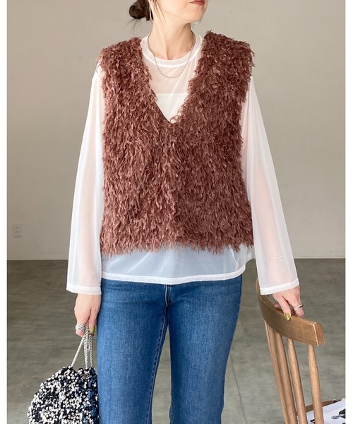 She's Closet（シーズクローゼット）の「ビッグシルエットクルーネック長袖シースルー/シアーロングTシャツ シアーカットソートップス（Tシャツ/カットソー・レディース・グレー/ブラウン/グリーン/ホワイト/ブラック/アイボリー・FREE）」の11枚目の写真