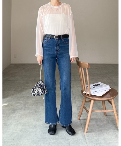 She's Closet（シーズクローゼット）の「ビッグシルエットクルーネック長袖シースルー/シアーロングTシャツ シアーカットソートップス（Tシャツ/カットソー・レディース・グレー/ブラウン/グリーン/ホワイト/ブラック/アイボリー・FREE）」の12枚目の写真