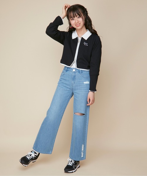 JENNI love（ジェニィラブ）の「【ウエスト調整可】ダメージデニムロングパンツ（デニムパンツ・キッズ・サックスブルー/ブルー・160cm/150cm/140cm/130cm）」の4枚目の写真