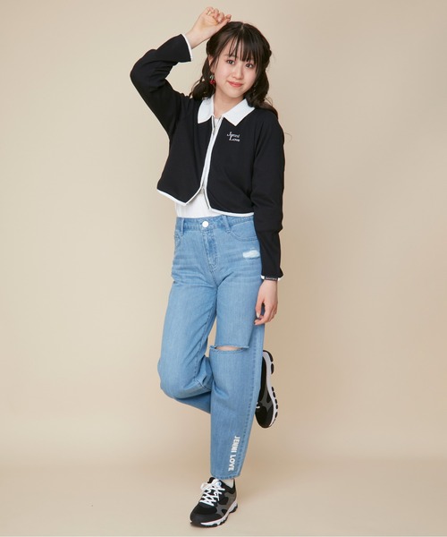 JENNI love（ジェニィラブ）の「【ウエスト調整可】ダメージデニムロングパンツ（デニムパンツ・キッズ・サックスブルー/ブルー・160cm/150cm/140cm/130cm）」の3枚目の写真