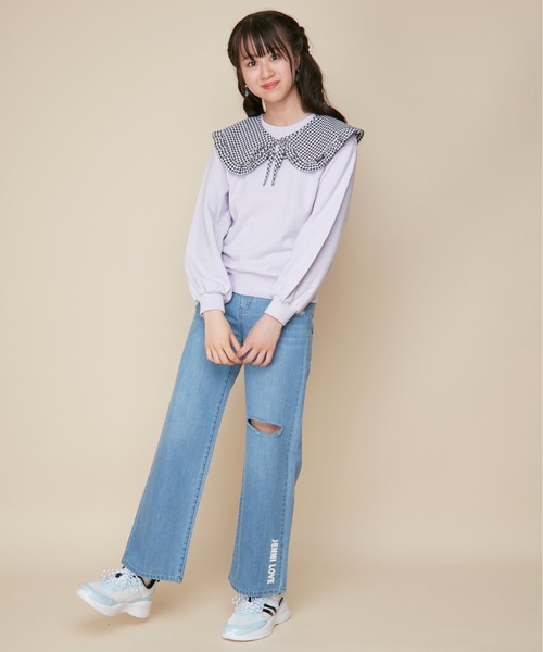 JENNI love（ジェニィラブ）の「【ウエスト調整可】ダメージデニムロングパンツ（デニムパンツ・キッズ・サックスブルー/ブルー・160cm/150cm/140cm/130cm）」の7枚目の写真