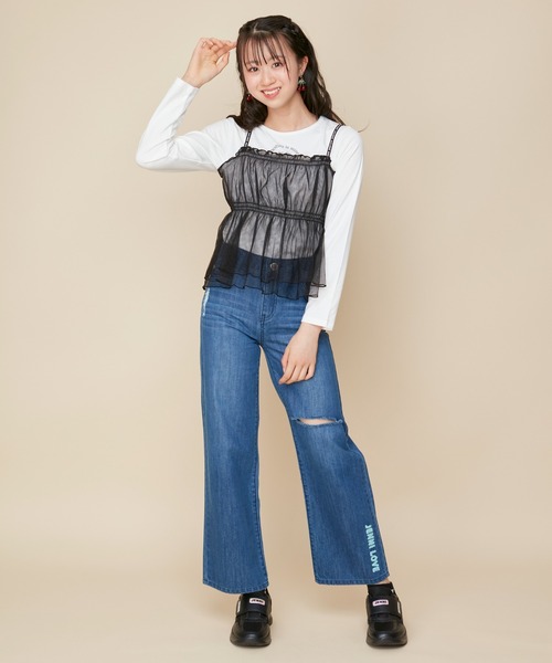 JENNI love（ジェニィラブ）の「【ウエスト調整可】ダメージデニムロングパンツ（デニムパンツ・キッズ・サックスブルー/ブルー・160cm/150cm/140cm/130cm）」の9枚目の写真