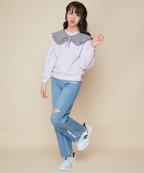 JENNI love（ジェニィラブ）の「【ウエスト調整可】ダメージデニムロングパンツ（デニムパンツ・キッズ・サックスブルー/ブルー・160cm/150cm/140cm/130cm）」の6枚目の写真