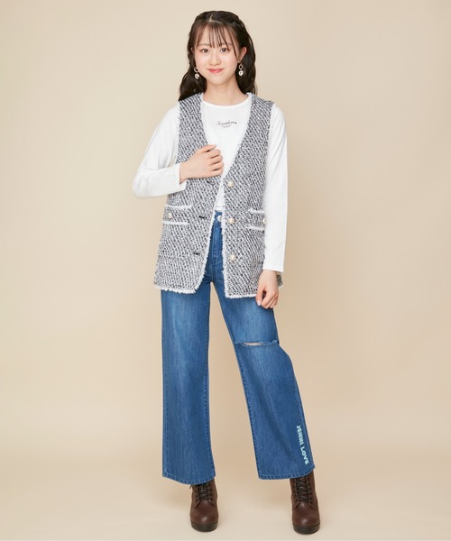 JENNI love（ジェニィラブ）の「【ウエスト調整可】ダメージデニムロングパンツ（デニムパンツ・キッズ・サックスブルー/ブルー・160cm/150cm/140cm/130cm）」の13枚目の写真