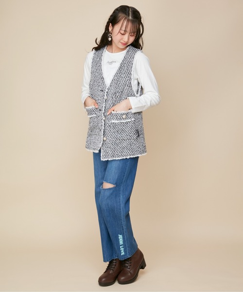 JENNI love（ジェニィラブ）の「【ウエスト調整可】ダメージデニムロングパンツ（デニムパンツ・キッズ・サックスブルー/ブルー・160cm/150cm/140cm/130cm）」の14枚目の写真