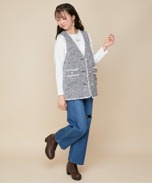 JENNI love（ジェニィラブ）の「【ウエスト調整可】ダメージデニムロングパンツ（デニムパンツ・キッズ・サックスブルー/ブルー・160cm/150cm/140cm/130cm）」の12枚目の写真