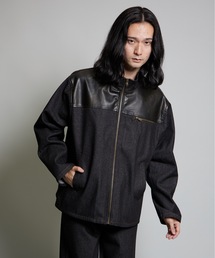 MandO（Auntie Rosa） | 【MandO】合皮配色ジップデニムジャケット/セットアップ可(デニムジャケット)