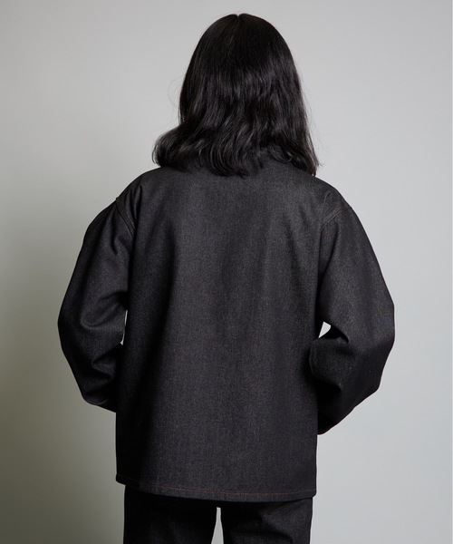 MandO（Auntie Rosa）（エムオー）の「【MandO】合皮配色ジップデニムジャケット/セットアップ可（デニムジャケット・メンズ・ブラック/インディゴブルー・MEDIUM/LARGE）」の5枚目の写真