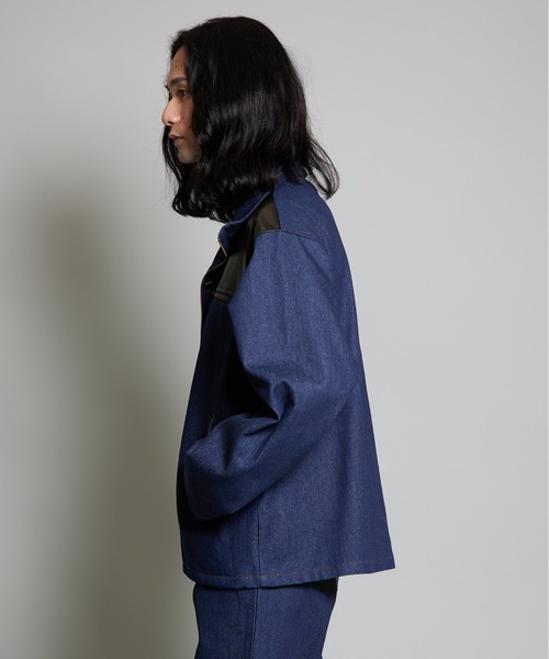 MandO（Auntie Rosa）（エムオー）の「【MandO】合皮配色ジップデニムジャケット/セットアップ可（デニムジャケット・メンズ・ブラック/インディゴブルー・MEDIUM/LARGE）」の8枚目の写真