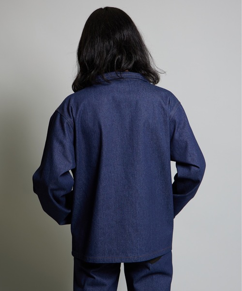 MandO（Auntie Rosa）（エムオー）の「【MandO】合皮配色ジップデニムジャケット/セットアップ可（デニムジャケット・メンズ・ブラック/インディゴブルー・MEDIUM/LARGE）」の9枚目の写真