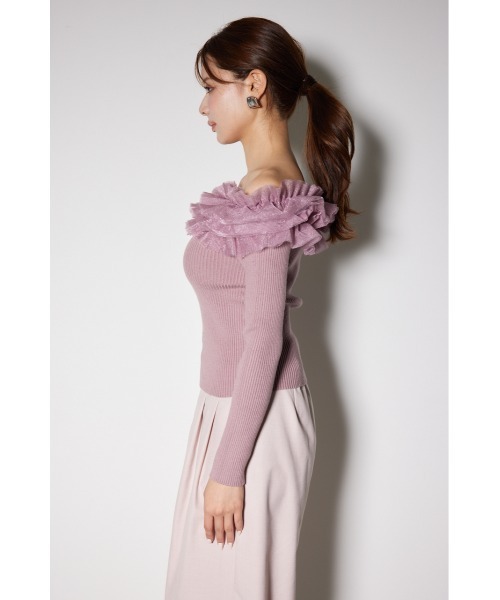 rienda（リエンダ）の「チュールフリルオフショルニットトップス（ニット/セーター・レディース・ホワイト/ピンク/ブラック/ライトベージュ・FREE）」の14枚目の写真