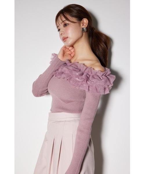 rienda（リエンダ）の「チュールフリルオフショルニットトップス（ニット/セーター・レディース・ホワイト/ピンク/ブラック/ライトベージュ・FREE）」の18枚目の写真
