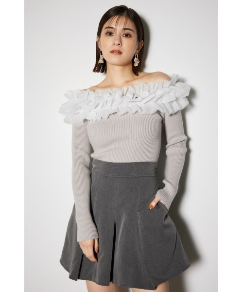 セール】チュールフリルオフショルニットトップス（ニット/セーター