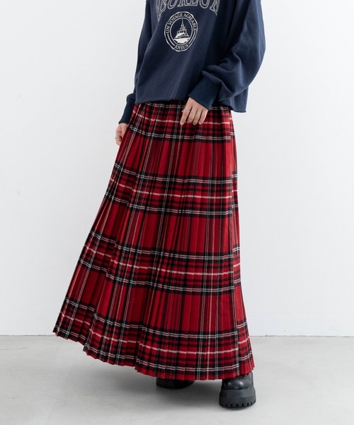 refinedworks（リファインドワークス）の「【refinedworks】オリジナルの 起毛チェックプリーツスカート（スカート・レディース・レッド/ブルー/ブラック/イエロー/オリーブ×ブラック/ボルドー・FREE）」の5枚目の写真