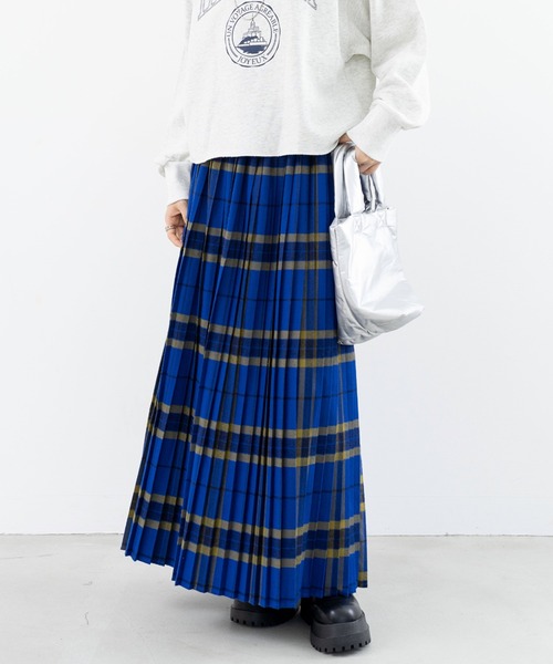 refinedworks（リファインドワークス）の「【refinedworks】オリジナルの 起毛チェックプリーツスカート（スカート・レディース・レッド/ブルー/ブラック/イエロー/オリーブ×ブラック/ボルドー・FREE）」の3枚目の写真