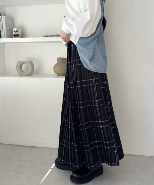 アンドマリー　チェックプリーツスカート BLACK ANDMARY】Coco check pleats skirt