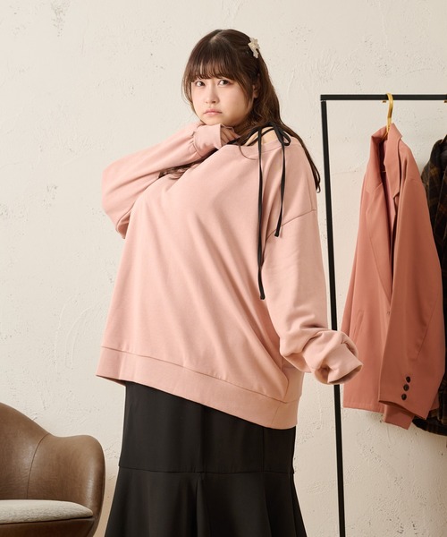 【ILLIGO】ワンショルダースタッズストライプトップス★大人気★ 大きいサイズ】【ZOZO限定】ワンポイント刺繍ワンショルダー