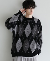 Buyer's select/モヘアライクジャガード総柄クルーネックニット