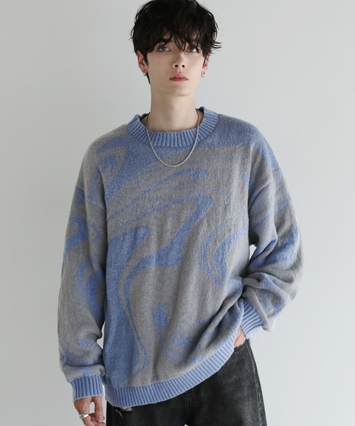 ASTRONOMY(アストロノミー)の「Buyer's select/モヘアライクジャガード総柄クルーネックニット(ニット/セーター・メンズ・ブラック系/グレー系2/ブラック系2/ネイビー系・M/L)」の3枚目の写真