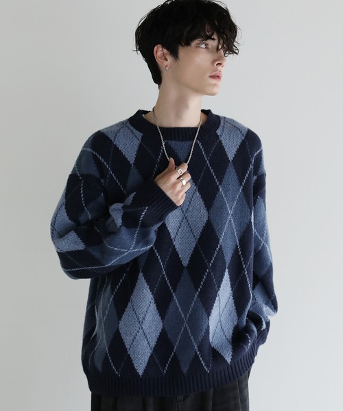 ASTRONOMY(アストロノミー)の「Buyer's select/モヘアライクジャガード総柄クルーネックニット(ニット/セーター・メンズ・ブラック系/グレー系2/ブラック系2/ネイビー系・M/L)」の4枚目の写真