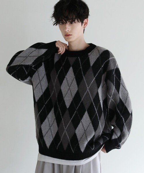 ASTRONOMY(アストロノミー)の「Buyer's select/モヘアライクジャガード総柄クルーネックニット(ニット/セーター・メンズ・ブラック系/グレー系2/ブラック系2/ネイビー系・M/L)」の6枚目の写真