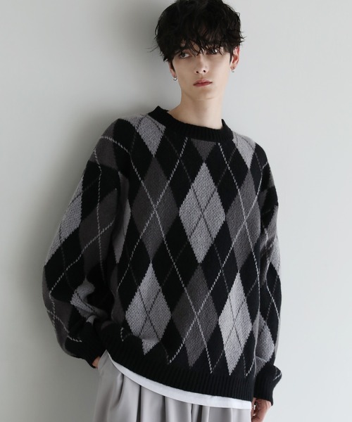 ASTRONOMY(アストロノミー)の「Buyer's select/モヘアライクジャガード総柄クルーネックニット(ニット/セーター・メンズ・ブラック系/グレー系2/ブラック系2/ネイビー系・M/L)」の7枚目の写真