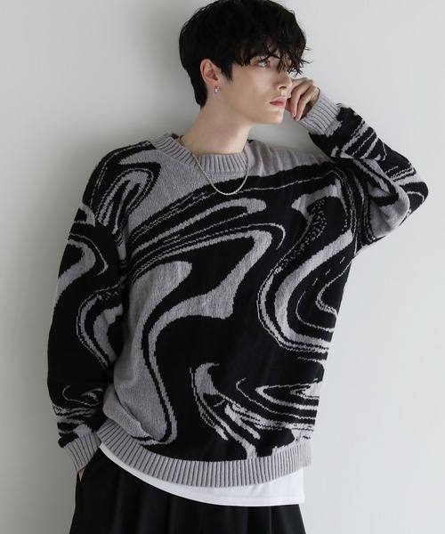 ASTRONOMY(アストロノミー)の「Buyer's select/モヘアライクジャガード総柄クルーネックニット(ニット/セーター・メンズ・ブラック系/グレー系2/ブラック系2/ネイビー系・M/L)」の11枚目の写真