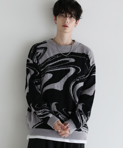 ASTRONOMY(アストロノミー)の「Buyer's select/モヘアライクジャガード総柄クルーネックニット(ニット/セーター・メンズ・ブラック系/グレー系2/ブラック系2/ネイビー系・M/L)」の12枚目の写真
