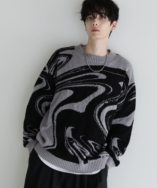 ASTRONOMY(アストロノミー)の「Buyer's select/モヘアライクジャガード総柄クルーネックニット(ニット/セーター・メンズ・ブラック系/グレー系2/ブラック系2/ネイビー系・M/L)」の13枚目の写真