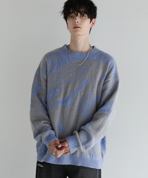 ASTRONOMY(アストロノミー)の「Buyer's select/モヘアライクジャガード総柄クルーネックニット(ニット/セーター・メンズ・ブラック系/グレー系2/ブラック系2/ネイビー系・M/L)」の21枚目の写真
