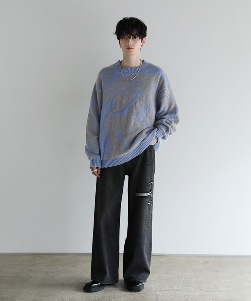 ASTRONOMY(アストロノミー)の「Buyer's select/モヘアライクジャガード総柄クルーネックニット(ニット/セーター・メンズ・ブラック系/グレー系2/ブラック系2/ネイビー系・M/L)」の22枚目の写真