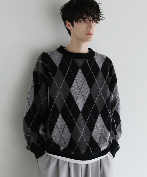 ASTRONOMY(アストロノミー)の「Buyer's select/モヘアライクジャガード総柄クルーネックニット(ニット/セーター・メンズ・ブラック系/グレー系2/ブラック系2/ネイビー系・M/L)」の5枚目の写真