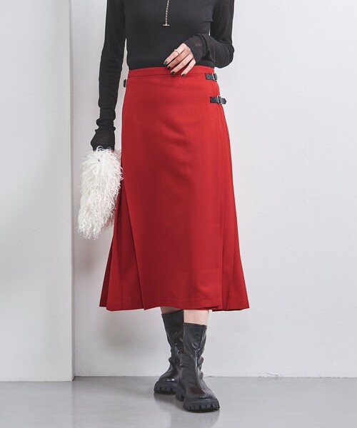 dahl'ia（ダリア）の「＜dahl’ia＞ベルト プリーツスカート（スカート・レディース・レッド/ブラック・M/S）」の6枚目の写真
