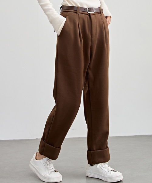 裏起毛 ストレート ロールアップ タック パンツ（スラックス）｜Lace