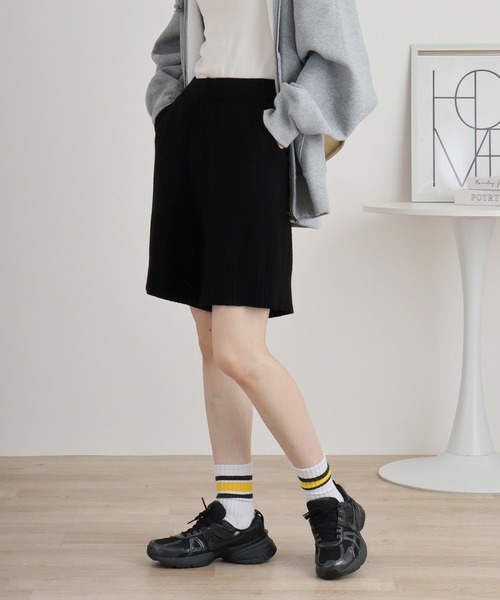 FUNALIVE(ファンアライブ)の「laulea ニット脇ポケット付 ゆったりハーフパンツ(その他パンツ・レディース・アイボリー/ダークブラウン/ブラック・M)」の16枚目の写真