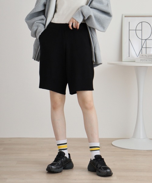 FUNALIVE(ファンアライブ)の「laulea ニット脇ポケット付 ゆったりハーフパンツ(その他パンツ・レディース・アイボリー/ダークブラウン/ブラック・M)」の17枚目の写真