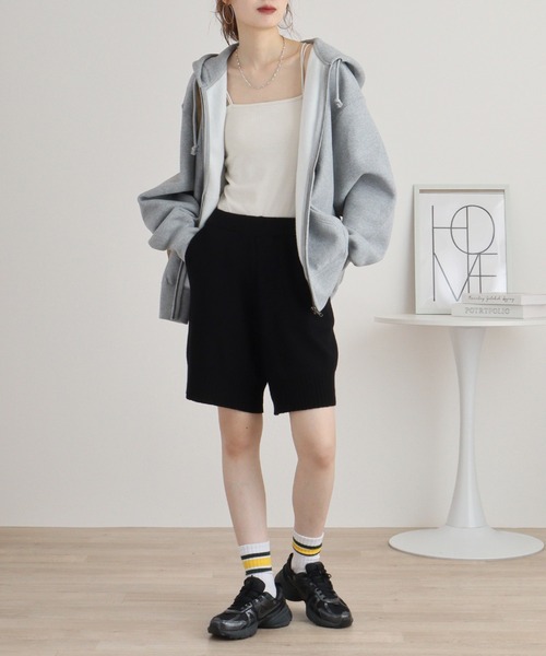 FUNALIVE(ファンアライブ)の「laulea ニット脇ポケット付 ゆったりハーフパンツ(その他パンツ・レディース・アイボリー/ダークブラウン/ブラック・M)」の14枚目の写真