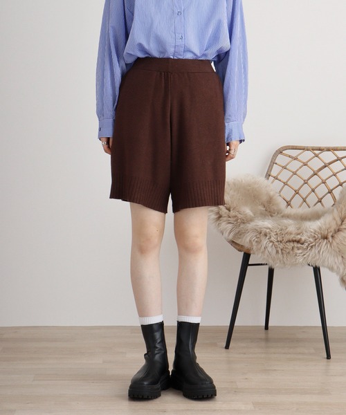 FUNALIVE(ファンアライブ)の「laulea ニット脇ポケット付 ゆったりハーフパンツ(その他パンツ・レディース・アイボリー/ダークブラウン/ブラック・M)」の7枚目の写真