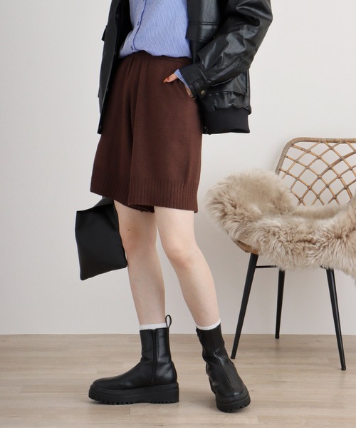 FUNALIVE(ファンアライブ)の「laulea ニット脇ポケット付 ゆったりハーフパンツ(その他パンツ・レディース・アイボリー/ダークブラウン/ブラック・M)」の10枚目の写真