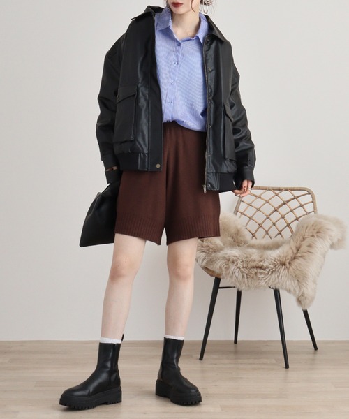 FUNALIVE(ファンアライブ)の「laulea ニット脇ポケット付 ゆったりハーフパンツ(その他パンツ・レディース・アイボリー/ダークブラウン/ブラック・M)」の9枚目の写真