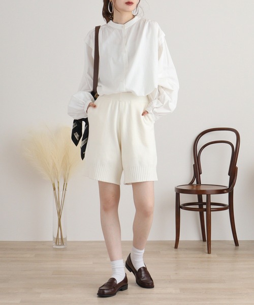 FUNALIVE(ファンアライブ)の「laulea ニット脇ポケット付 ゆったりハーフパンツ(その他パンツ・レディース・アイボリー/ダークブラウン/ブラック・M)」の19枚目の写真