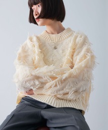 ニット セーター スリーブレスフリンジニット レディース ElegChic ニット セーター プチハイネックフレンチスリーブ