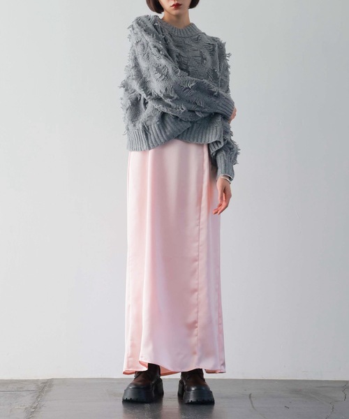 PURE BRIGHT（ピュアブライト）の「ボリュームスリーブフリンジニットプルオーバー（ニット/セーター・レディース・グレー/アイボリー・FREE）」の18枚目の写真