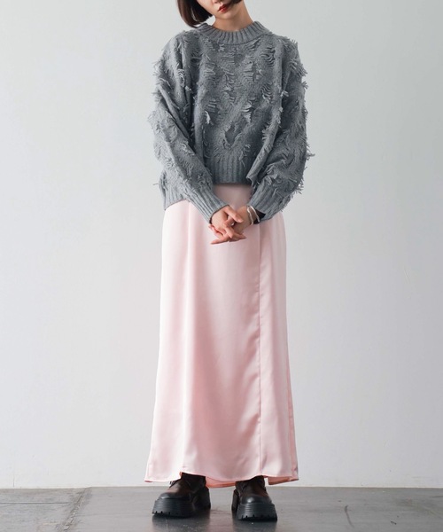 PURE BRIGHT（ピュアブライト）の「ボリュームスリーブフリンジニットプルオーバー（ニット/セーター・レディース・グレー/アイボリー・FREE）」の22枚目の写真