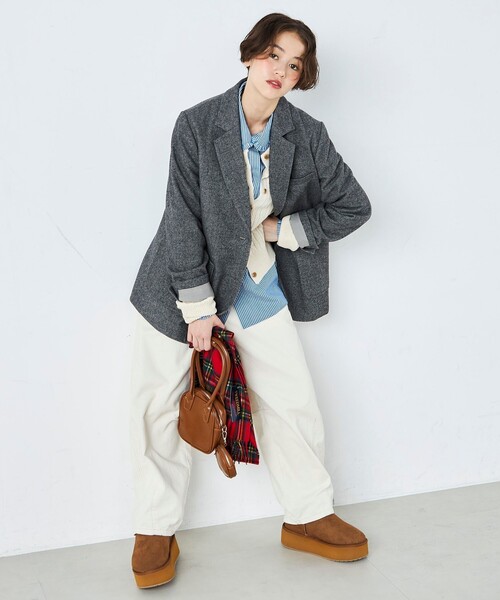 fredy emue(フレディエミュ)の「ツィードオーバージャケットコート(テーラードジャケット・レディース・ダークブラウン/チャコールグレー・38)」の6枚目の写真