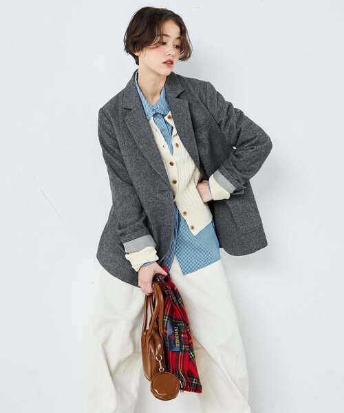 fredy emue(フレディエミュ)の「ツィードオーバージャケットコート(テーラードジャケット・レディース・ダークブラウン/チャコールグレー・38)」の7枚目の写真