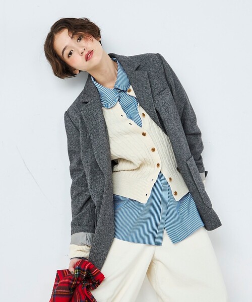 fredy emue(フレディエミュ)の「ツィードオーバージャケットコート(テーラードジャケット・レディース・ダークブラウン/チャコールグレー・38)」の8枚目の写真